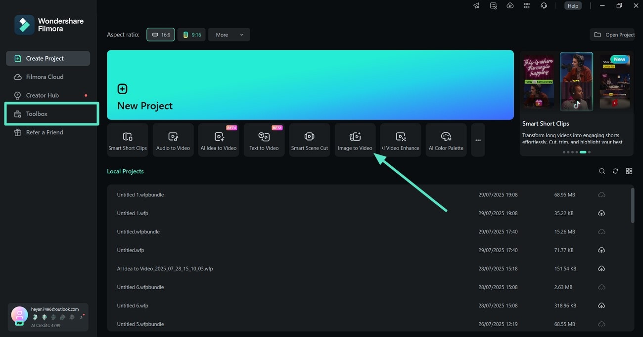 access image to video tool filmora