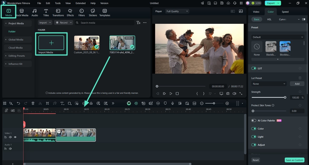 import media drag to timeline