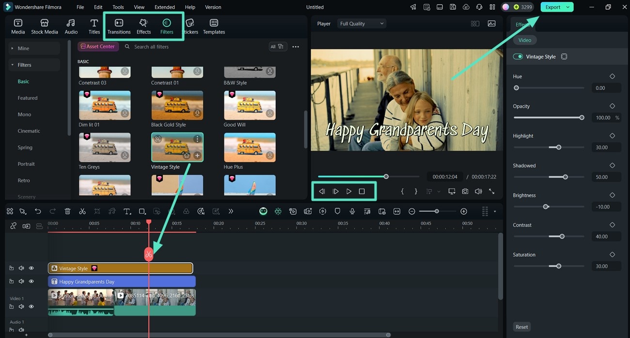 preview final filters export video