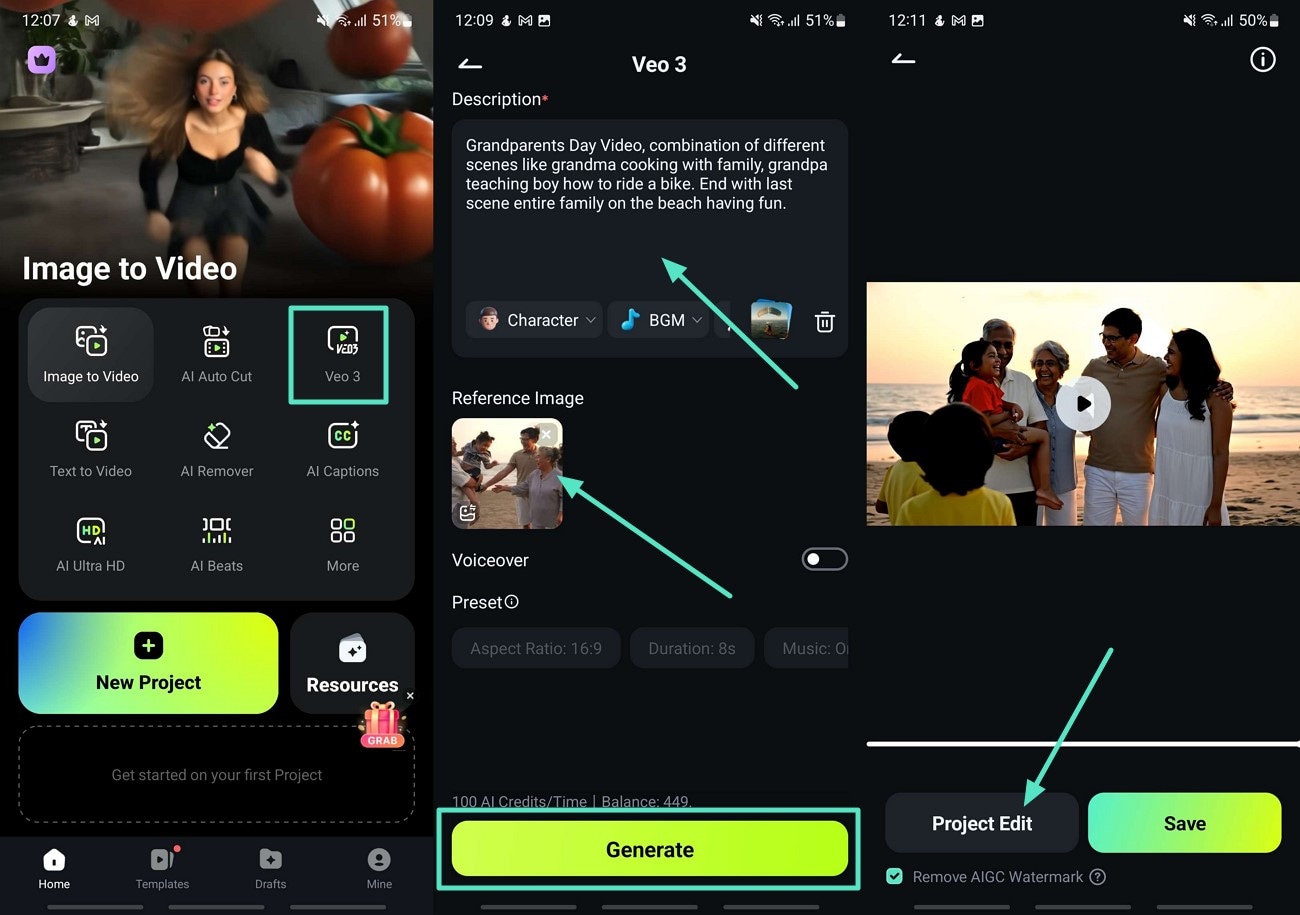 project edit ai generated video