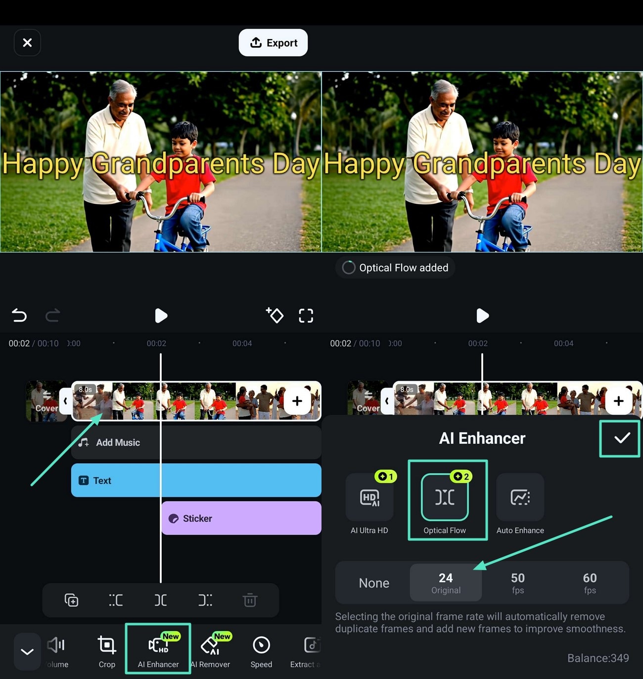 utilize ai enhancer optical flow feature