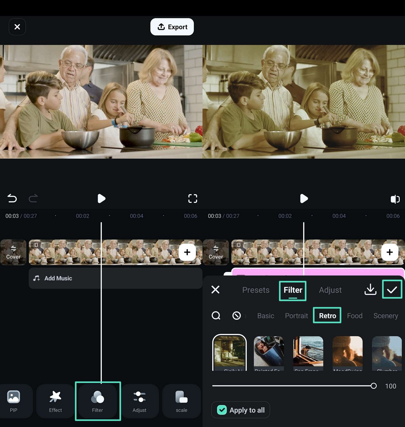 apply filters to video