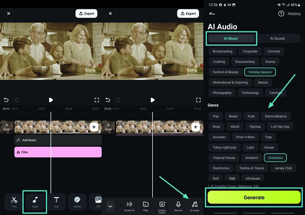 generate ai audio for grandparents video