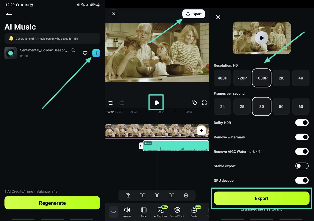 add music preview results hit export
