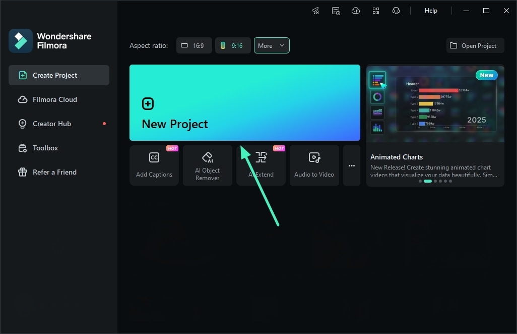 create new filmora project