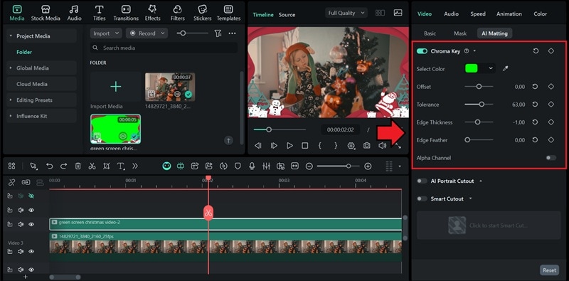 enable chroma key on green screen clip