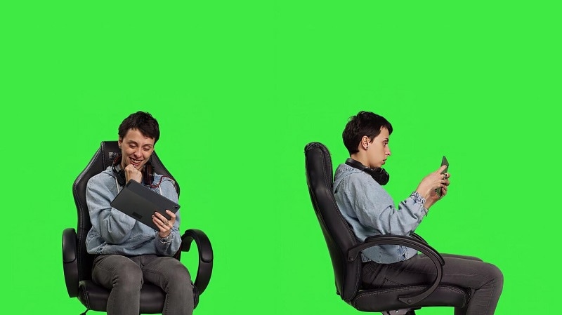 content creator behind green screen