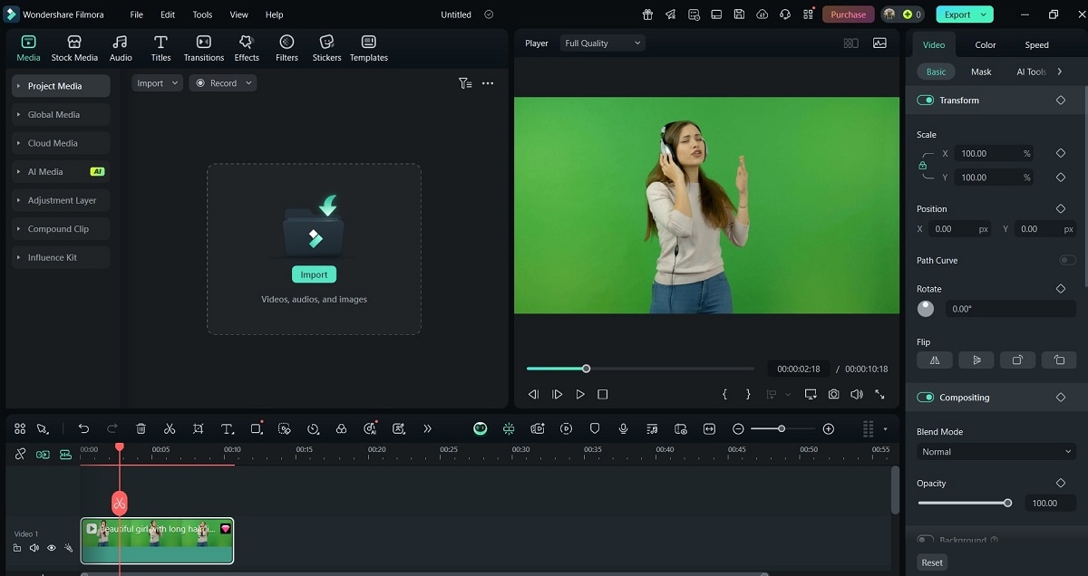adding green screen media