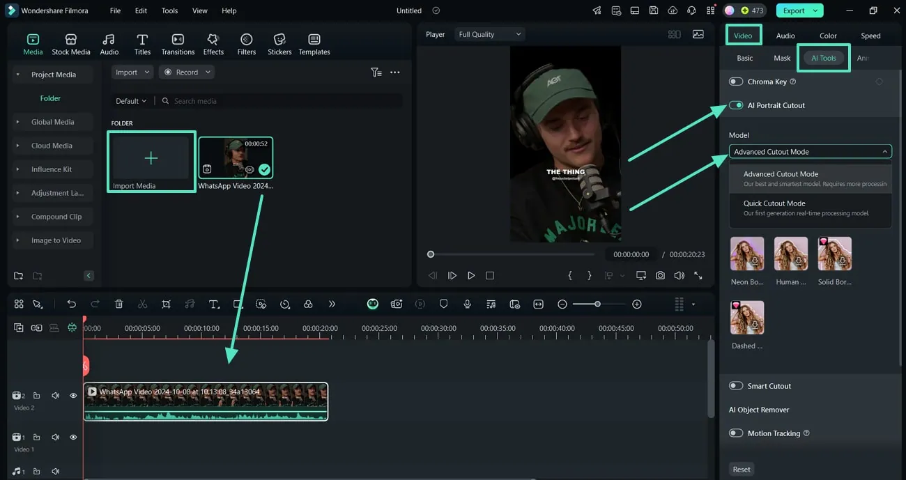 toggle ai portrait cutout and model 