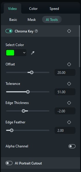 enable chroma key and adjust sliders