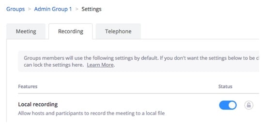 record a zoom meeting Group settings
