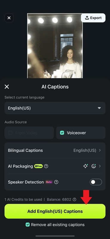 tap the add captions button