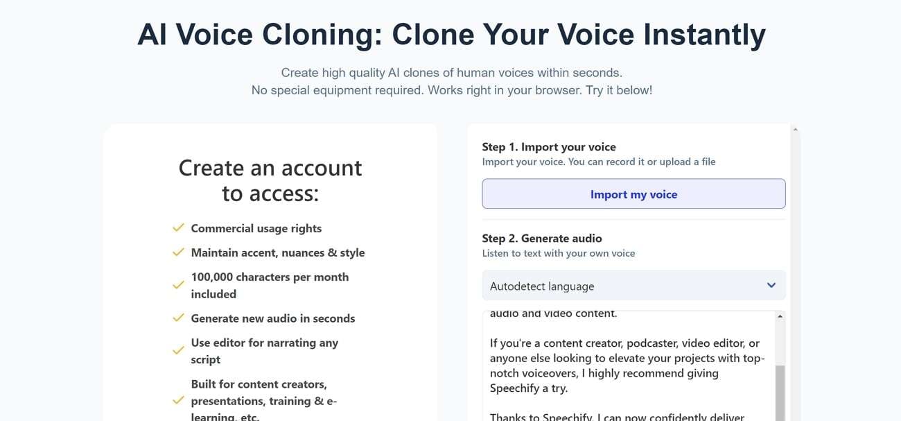 speechify voice clone feature