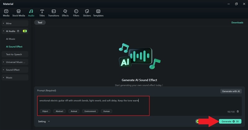 type your prompts and click generate