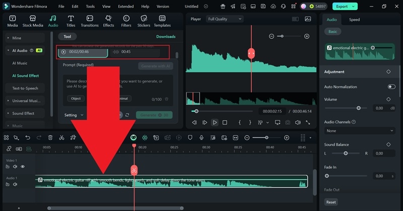 drag ai guitar riffs to timeline