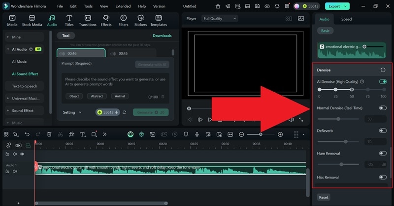 activate ai audio denoise feature