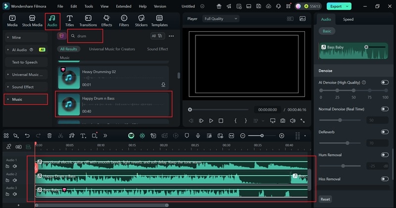 add drums and bass audio layer