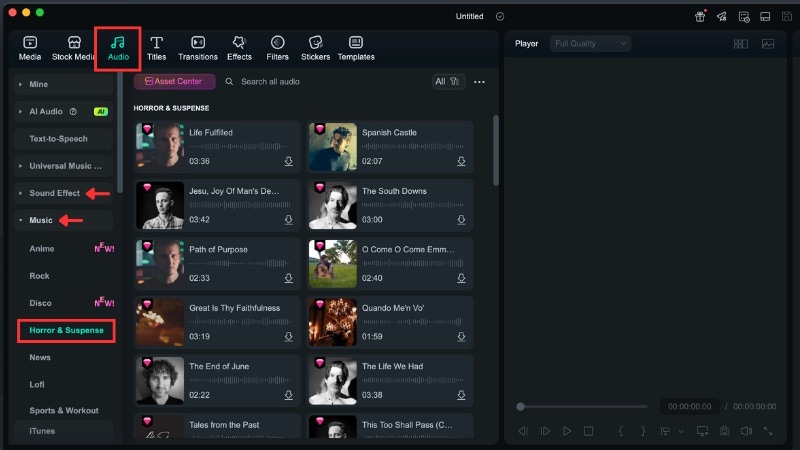 halloween audio tracks in filmora