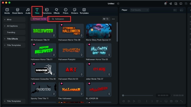 halloween titles or text in filmora