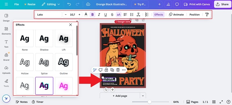 customized text in the template