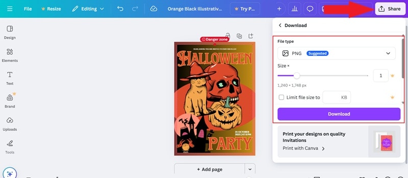 export edited halloween invitation template