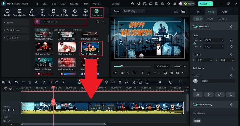 select halloween invitation template in filmora