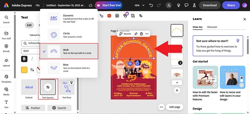 change text layouts in the template