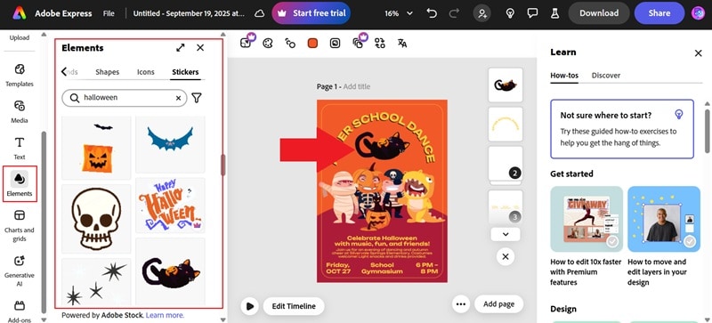 add halloween stickers from adobe library