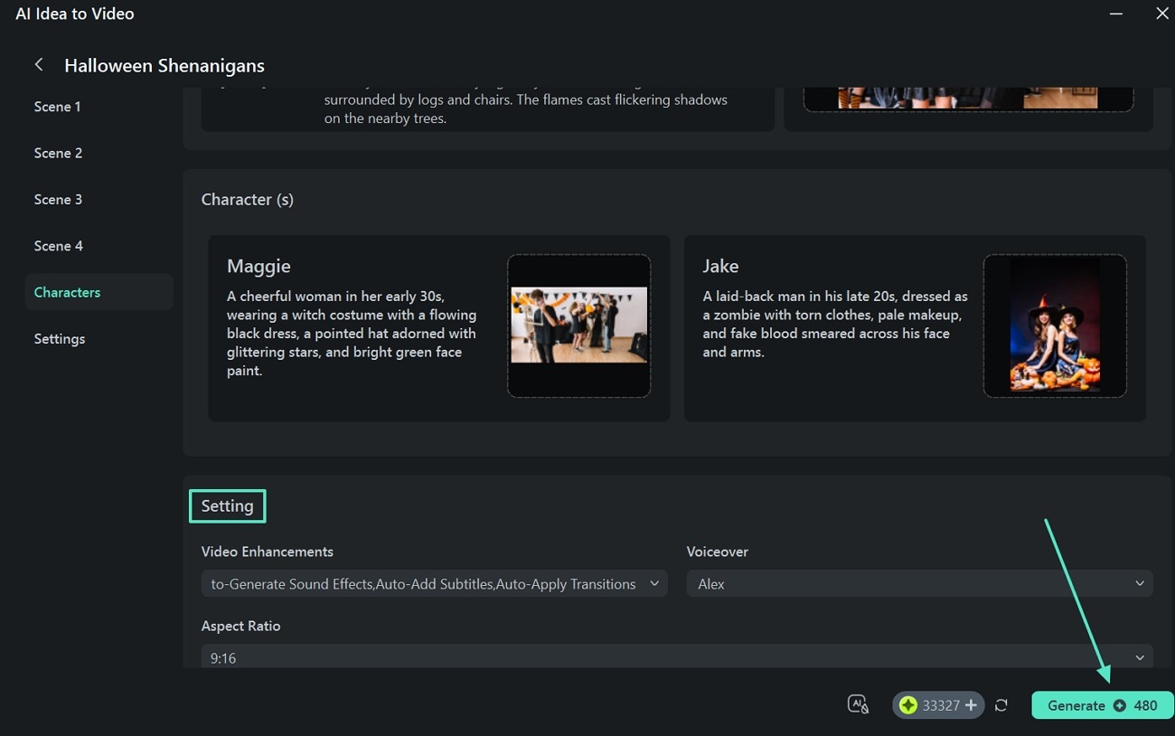 enter settings and generate
