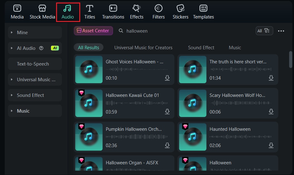 add halloween audio tracks
