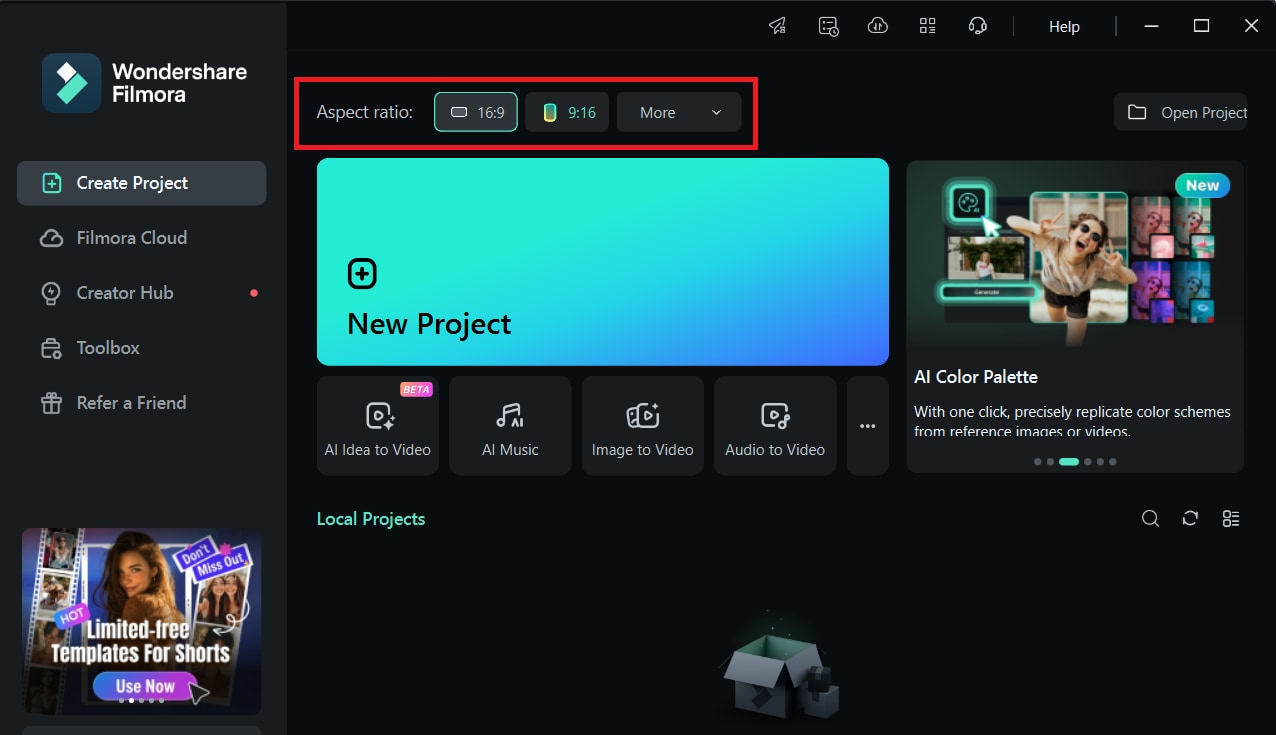 create new project in filmora
