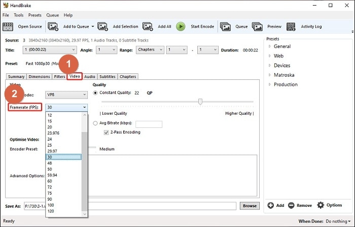 handbrake mengonversi frame rate