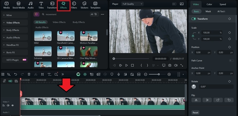 search for movement under effects