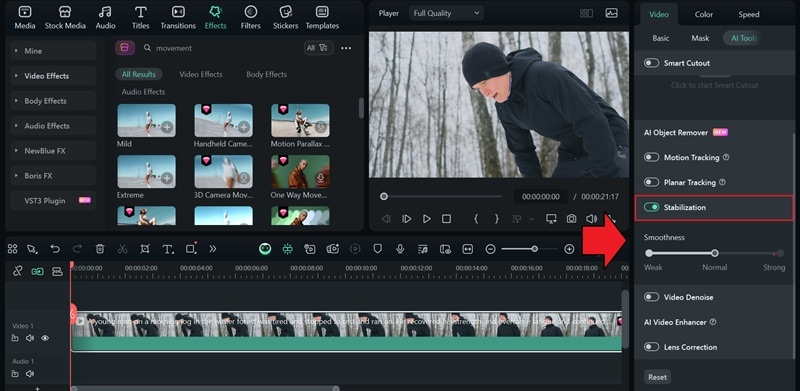 adjust the stabilization settings