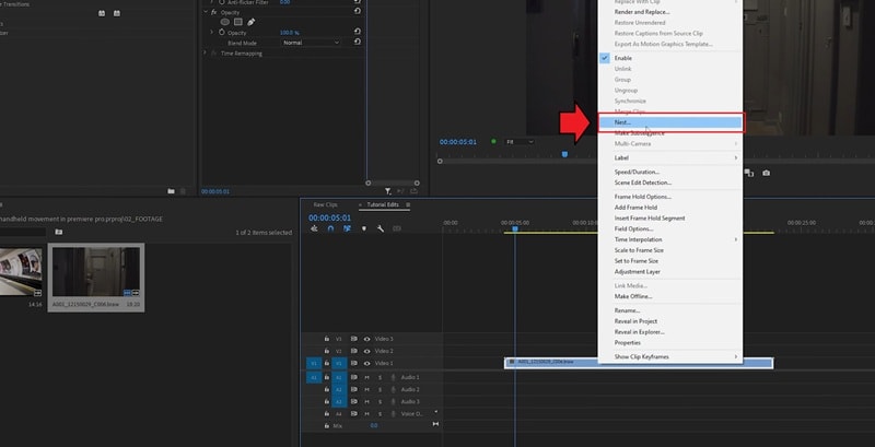 create nest sequence of the clip