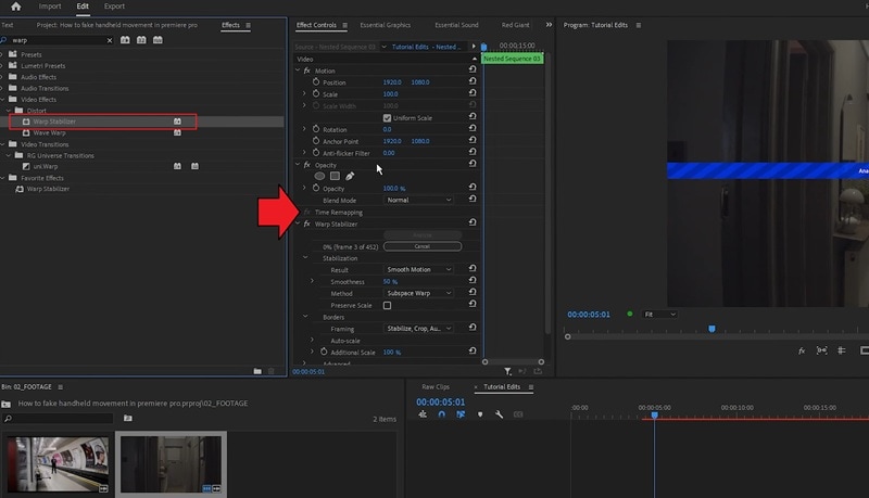 apply warp stabilizer and stabilize