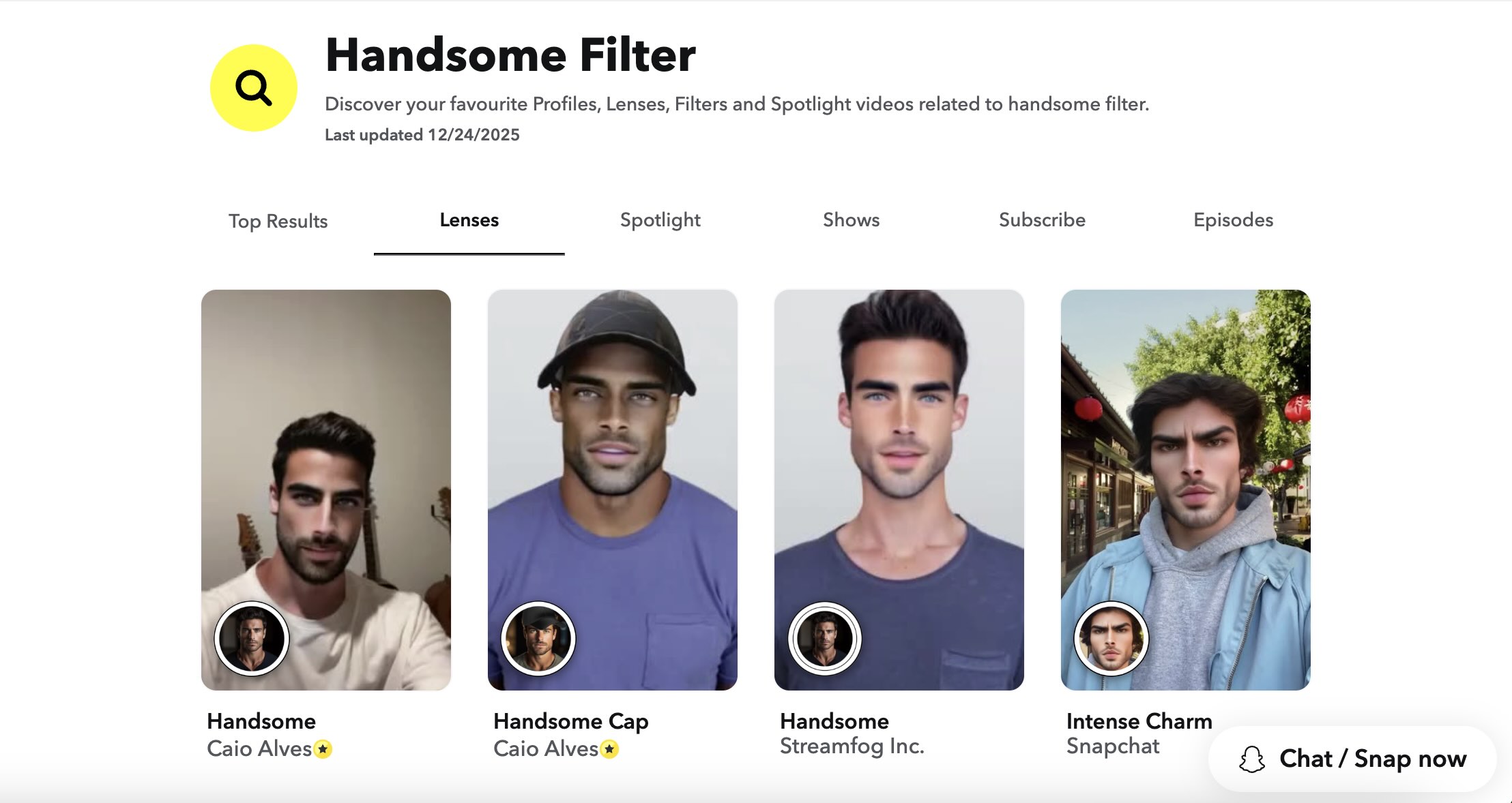 handsome filter sur snapchat