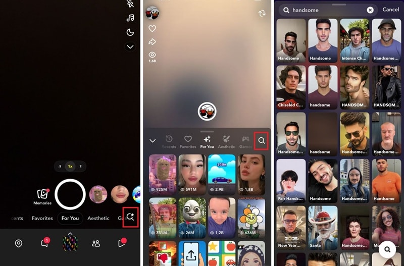 appliquer le filtre handsome sur snapchat