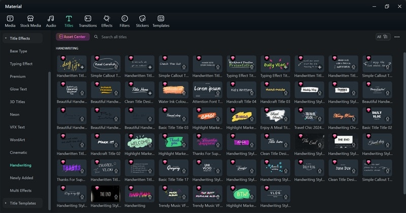 handwriting text category in filmora library