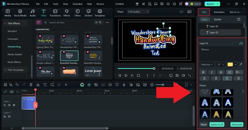 adjust your text using preset