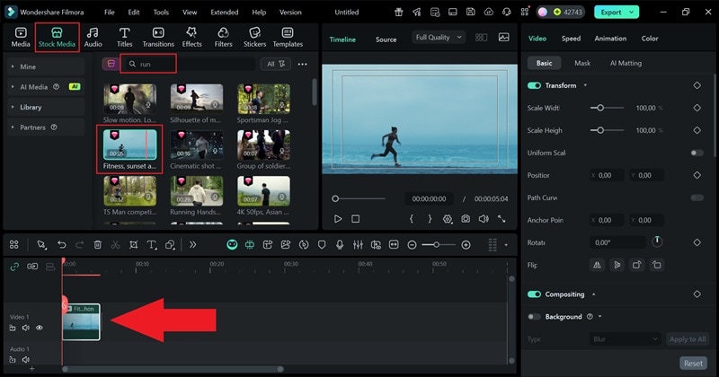 select background from filmora stock media