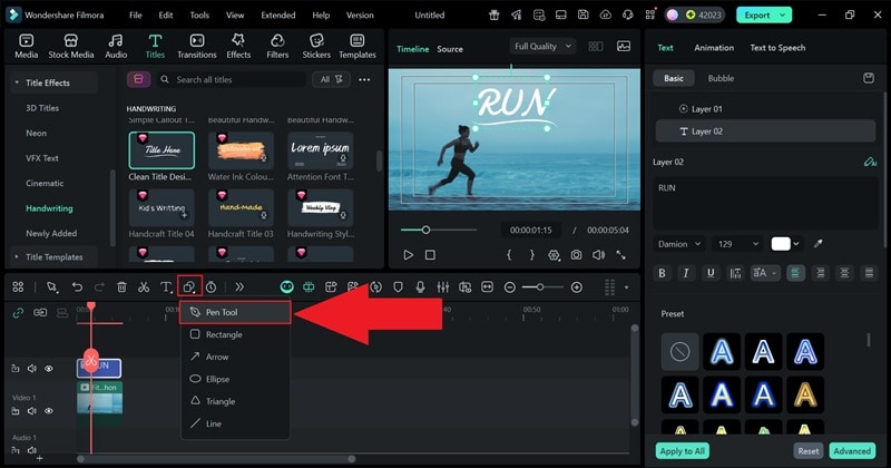 find the pen tool in filmora