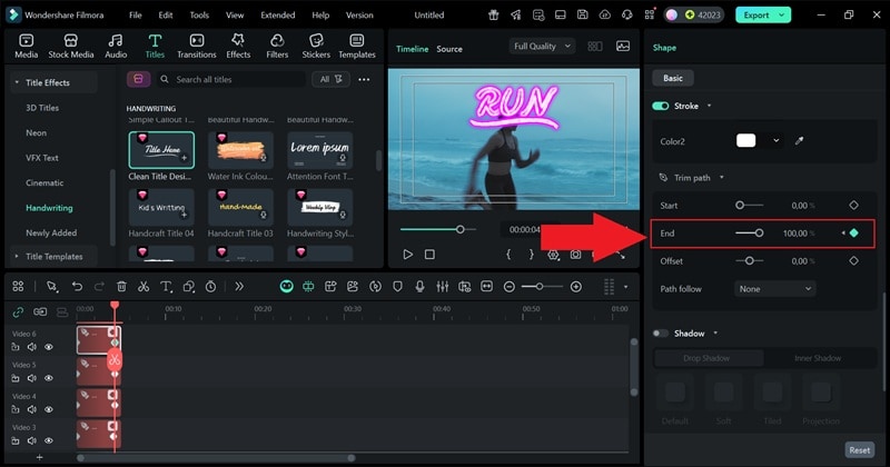activate keyframe at the end clip
