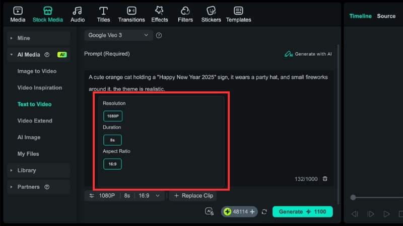 filmora ai text to video veo3
