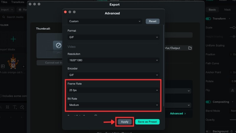adjust the advanced settings if needed