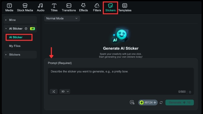access the filmora ai sticker generator