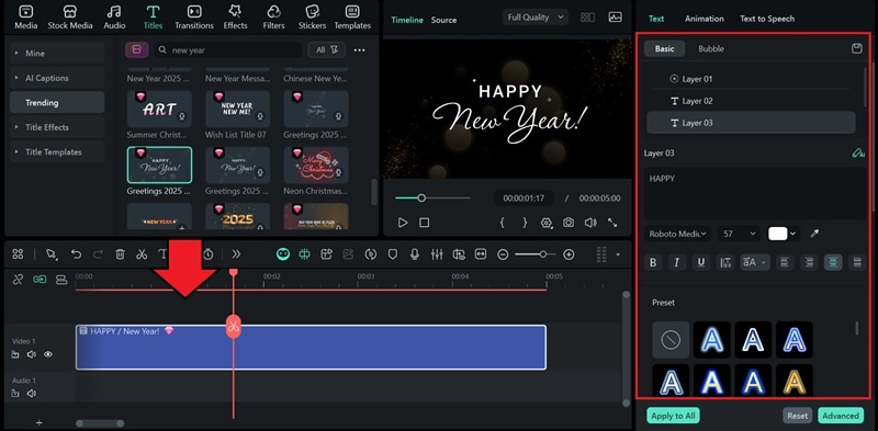 add new year text to timeline