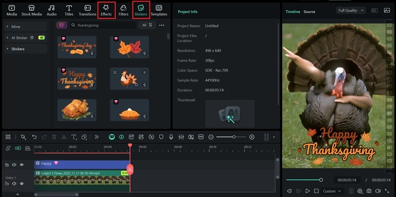 enhance with thanksgiving stickers or effects