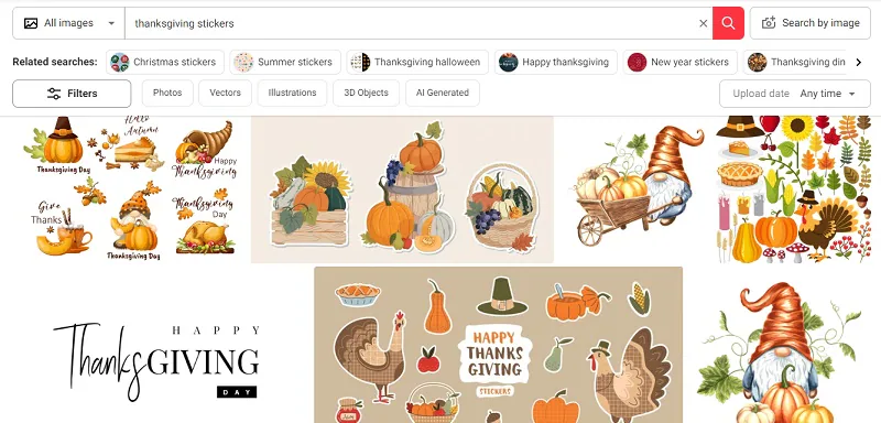 finding thanksgiving sticker in shutterstock