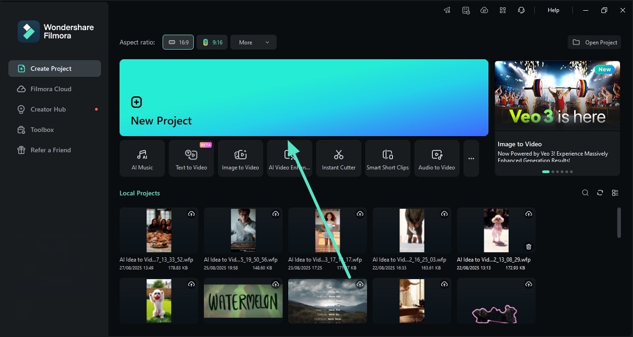 create filmora new project